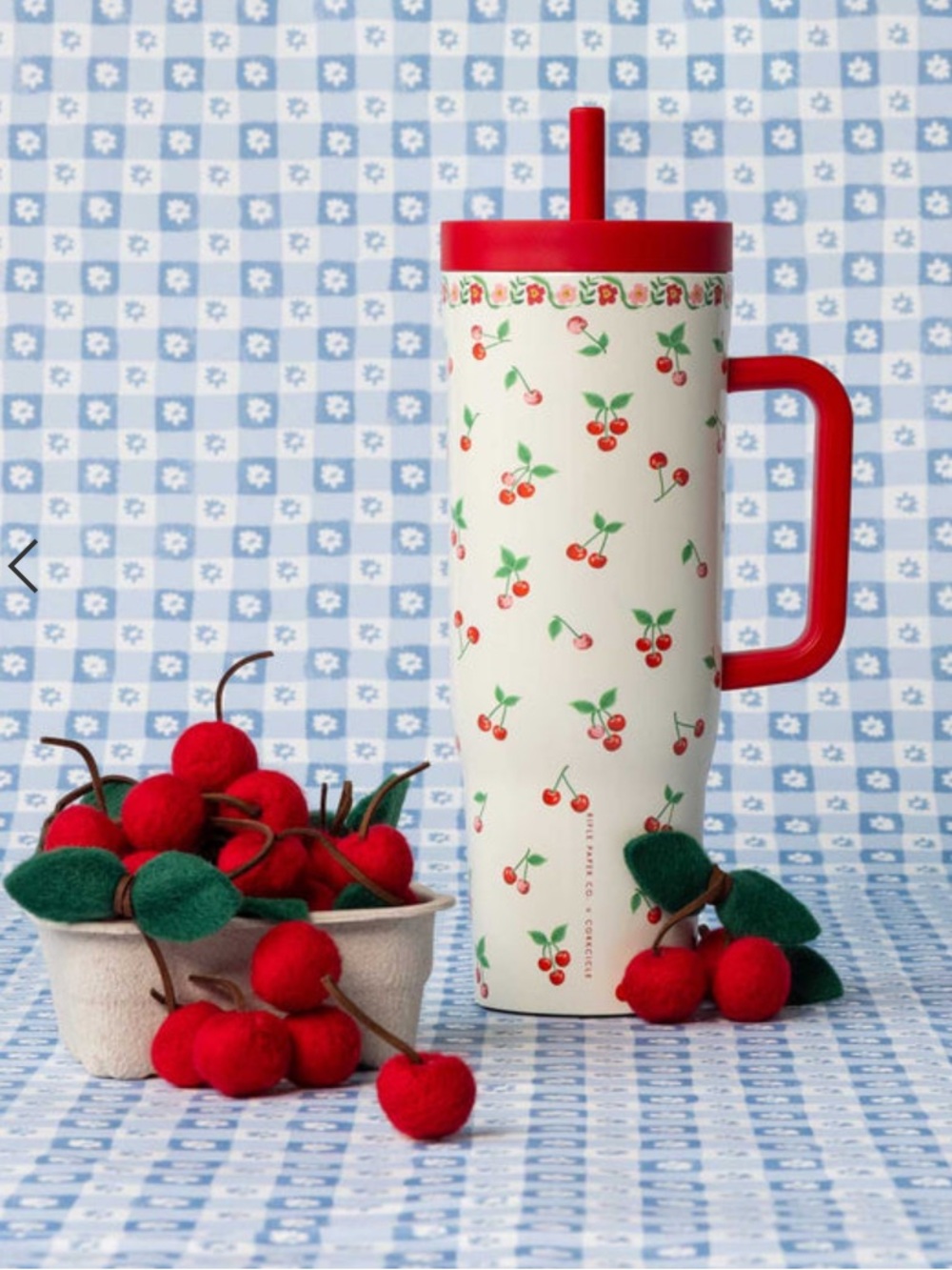 RIFLE PAPER CO. X CORKCICLE 40 ounce Cherry Cruiser Cup with Straw, NWT